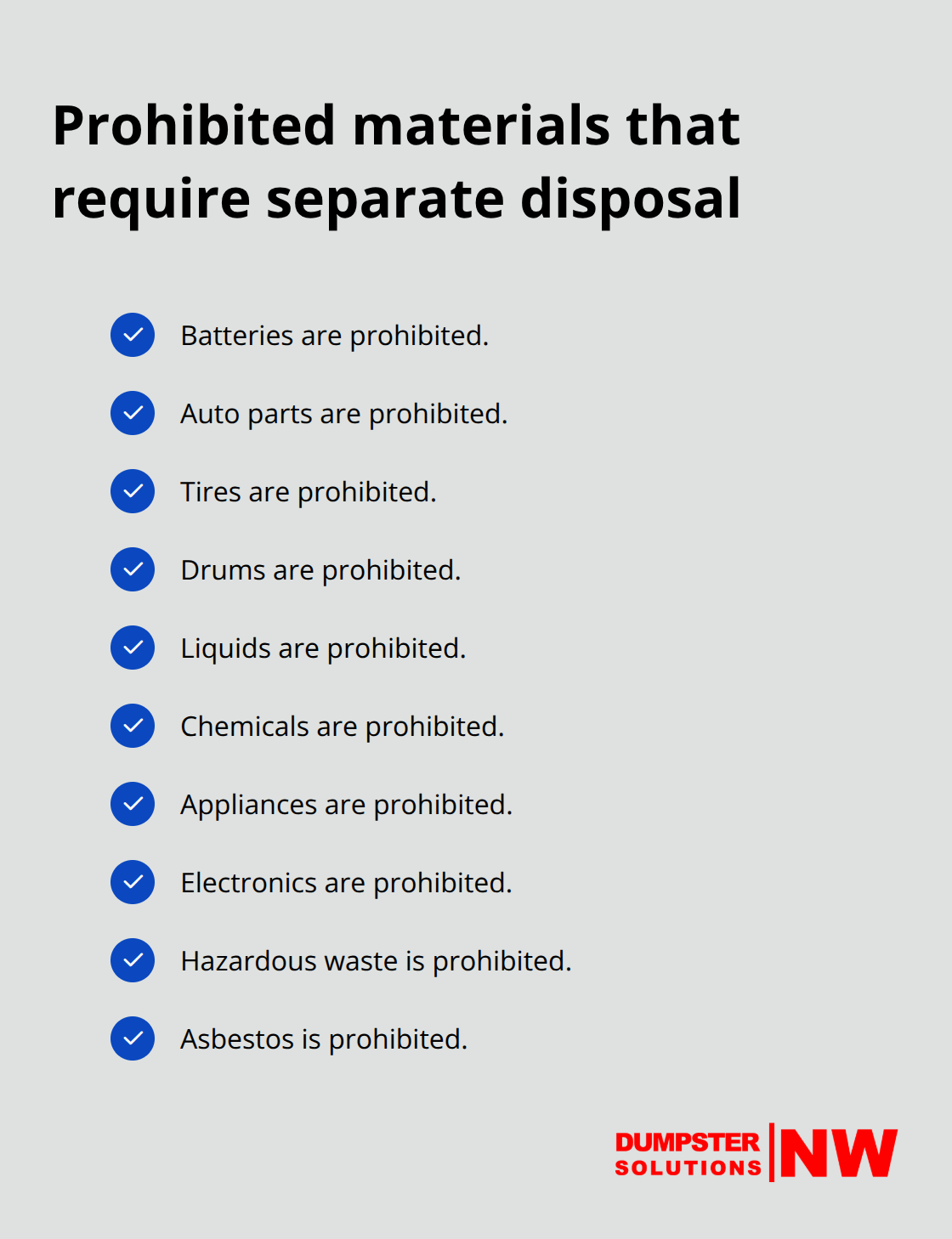 Checklist of items you cannot place in a 40 yard dumpster.