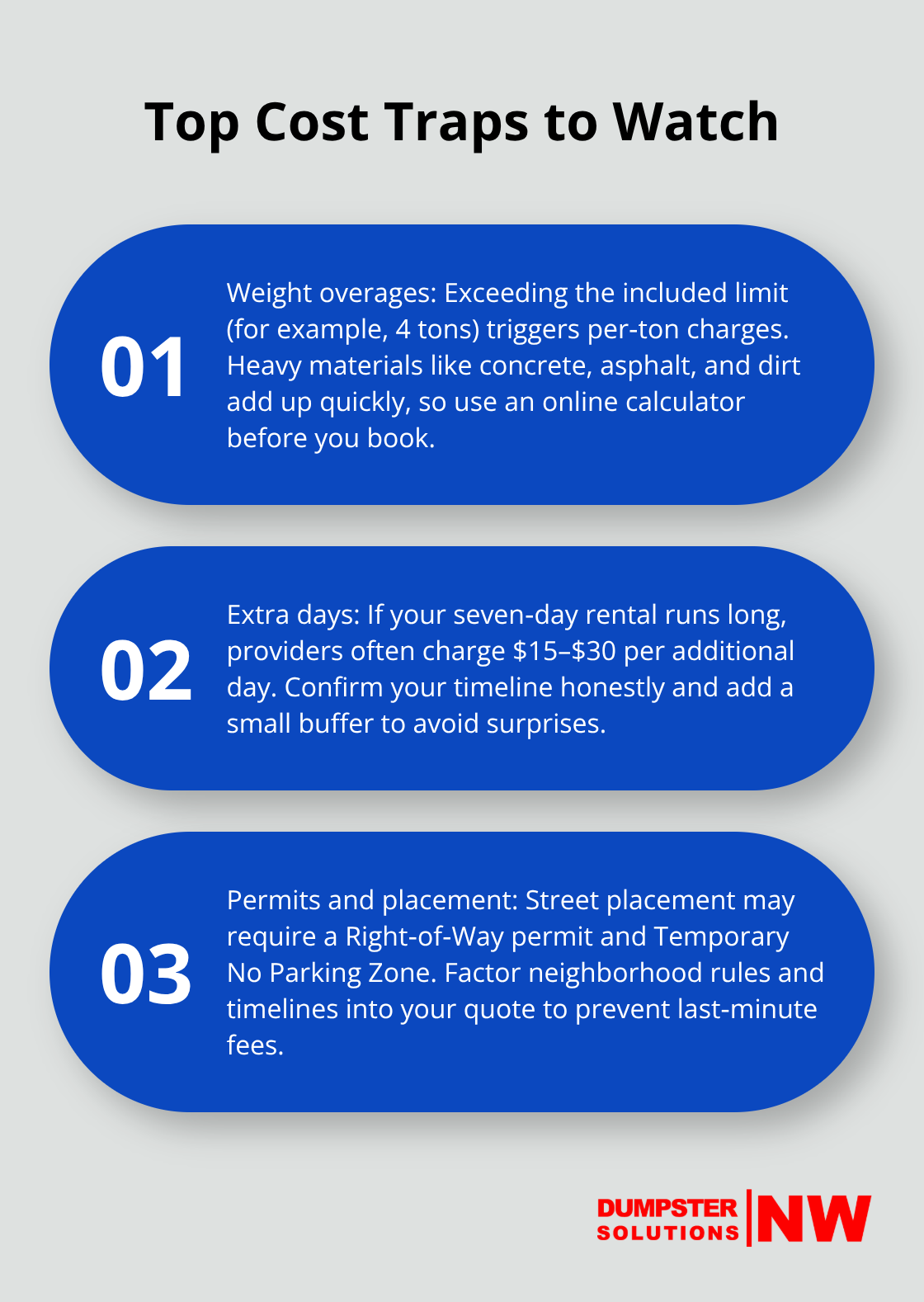 Three common dumpster rental cost traps and how to avoid them - Dumpster rental pricing Seattle