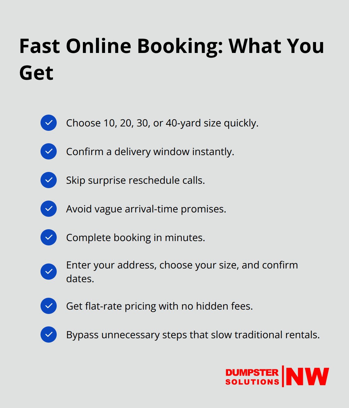 Key benefits of Dumpster Solutions NW online booking process - Fast dumpster delivery
