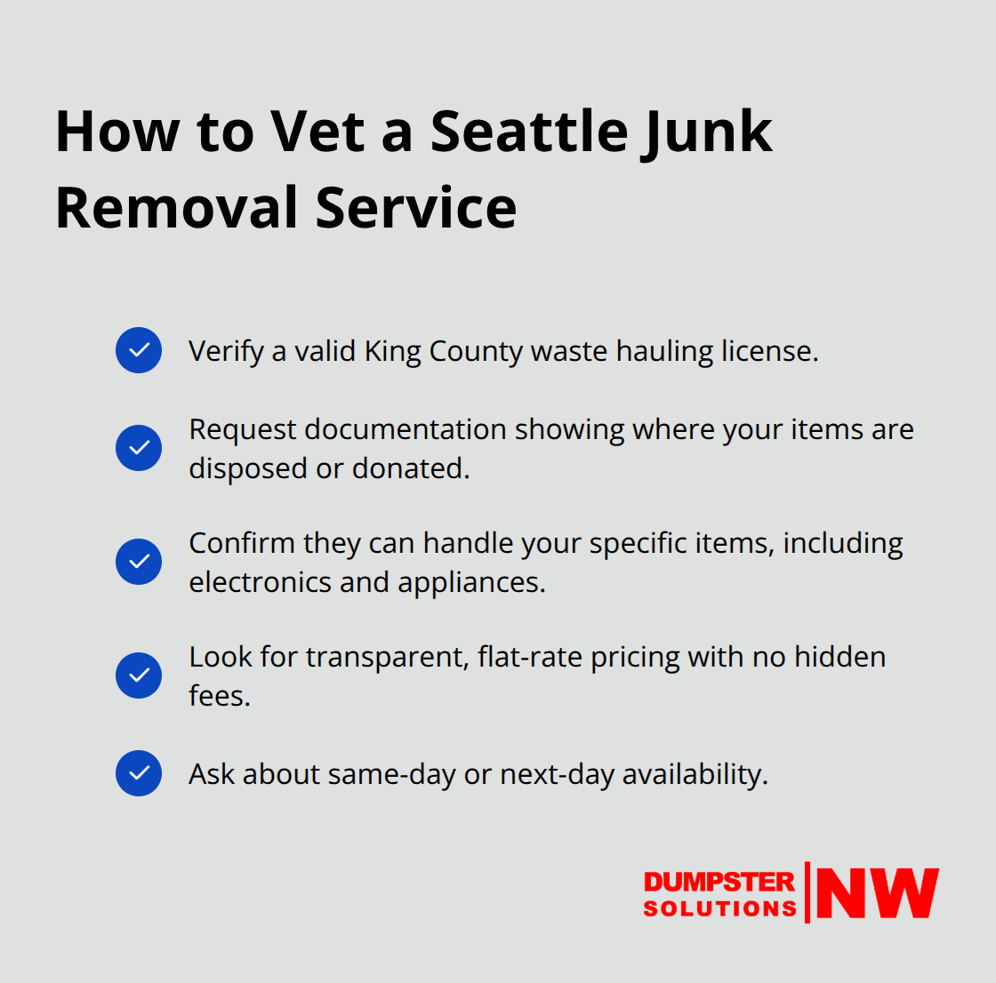 Checklist of questions and criteria for choosing a trusted junk removal provider in Seattle