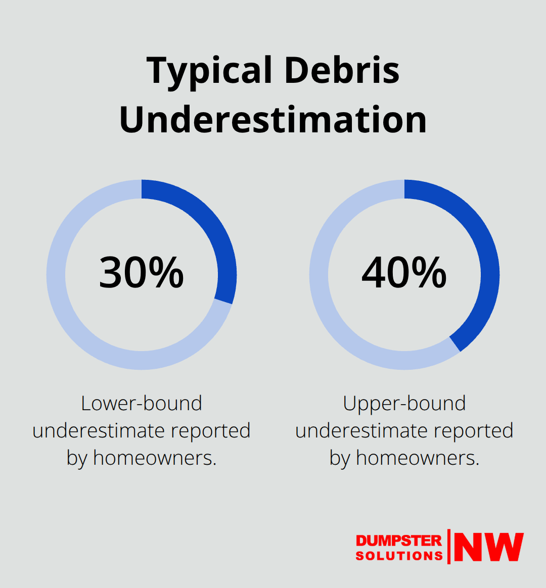 Range of how much homeowners underestimate debris volume