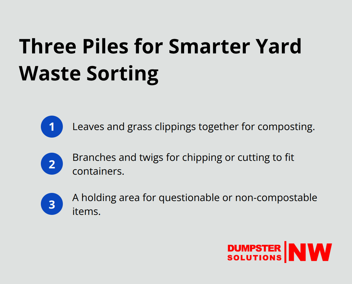 Quick list of three yard waste piles to separate before disposal - best practices for yard waste disposal