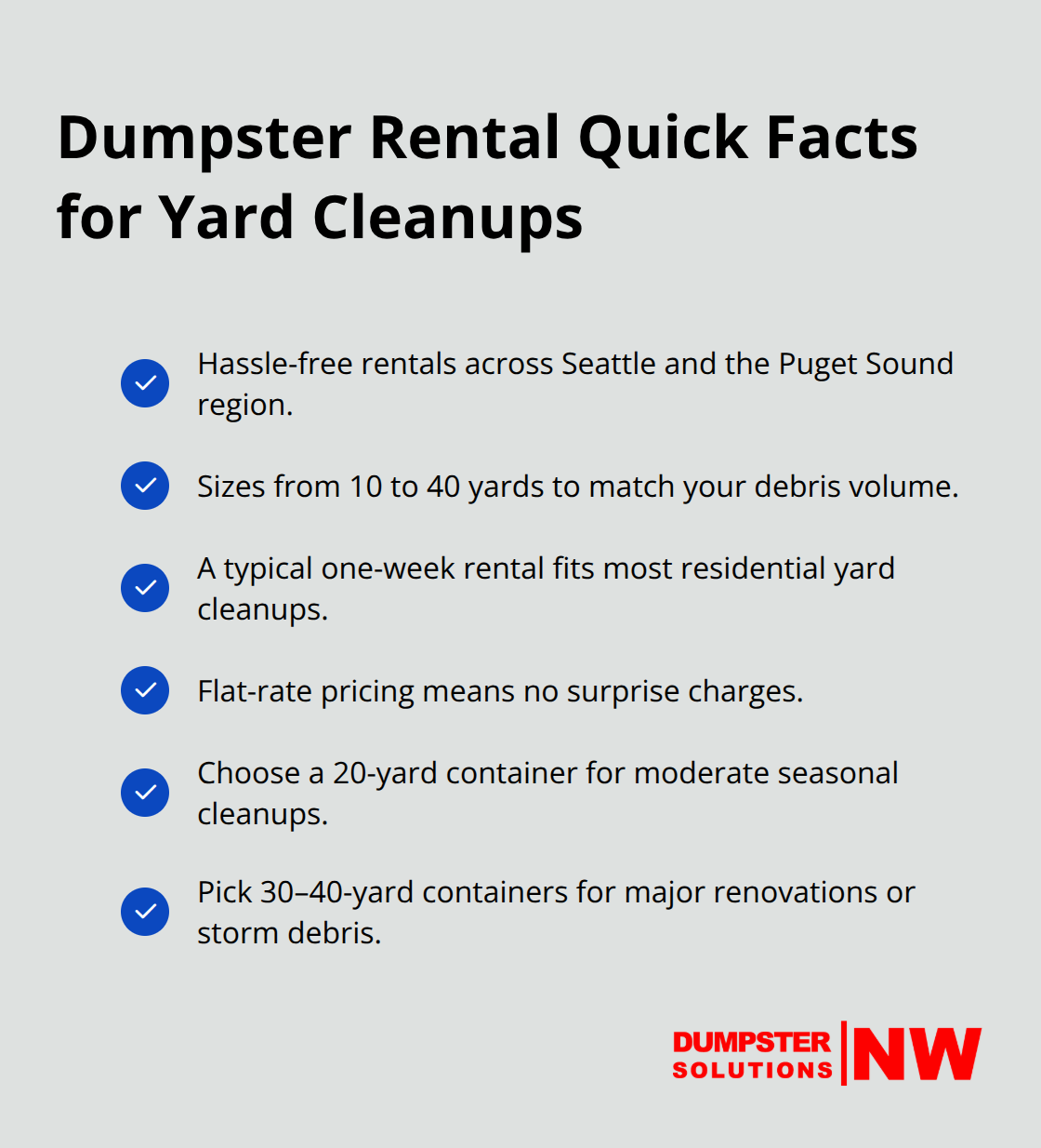 Key benefits and size options for Dumpster Solutions NW yard waste rentals
