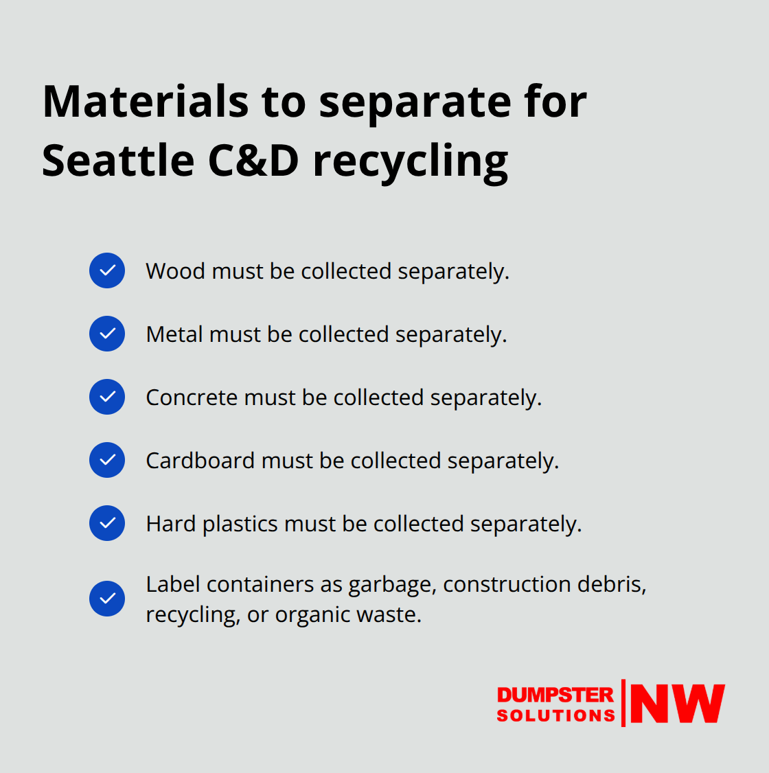 Checklist of commonly separated materials and container labeling for Seattle job sites. - contractor site disposal needs