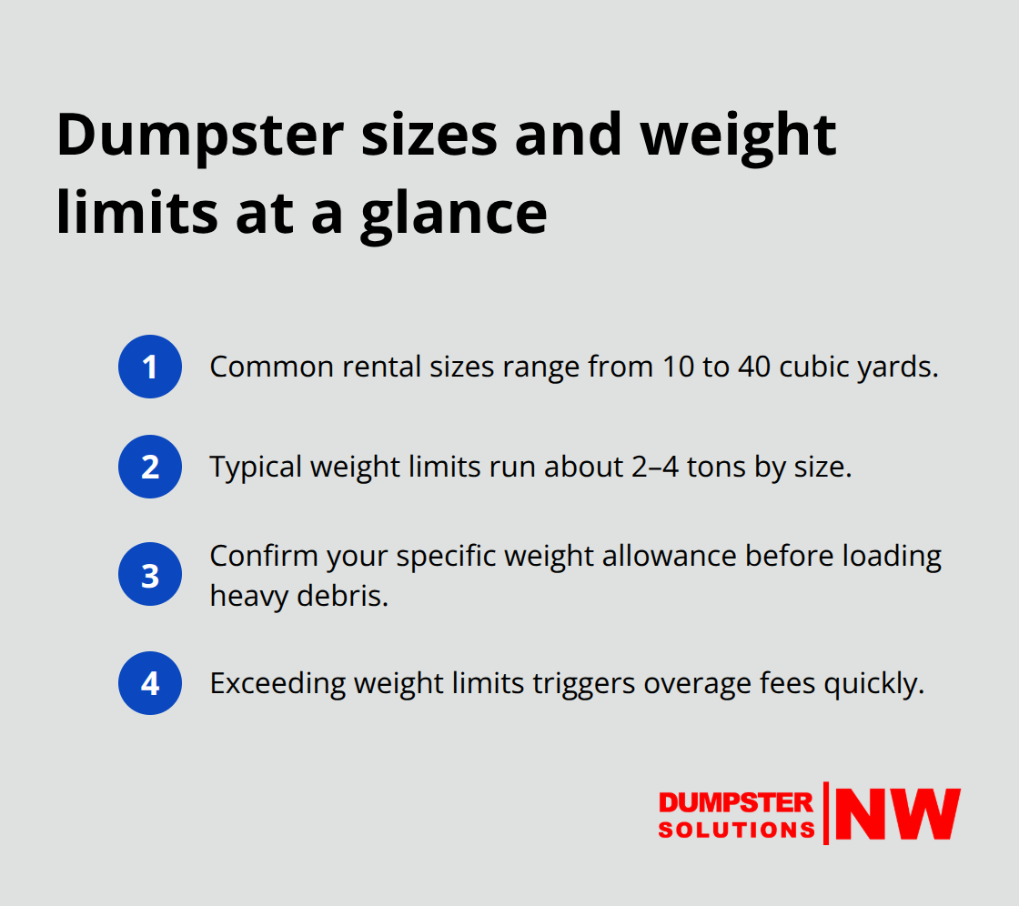 Quick facts on common dumpster capacities and weight limits - debris types