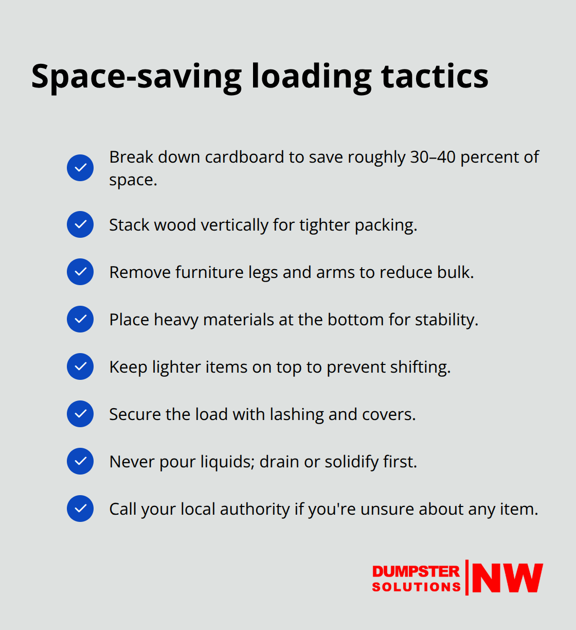 Checklist for efficient, safe dumpster loading - debris types