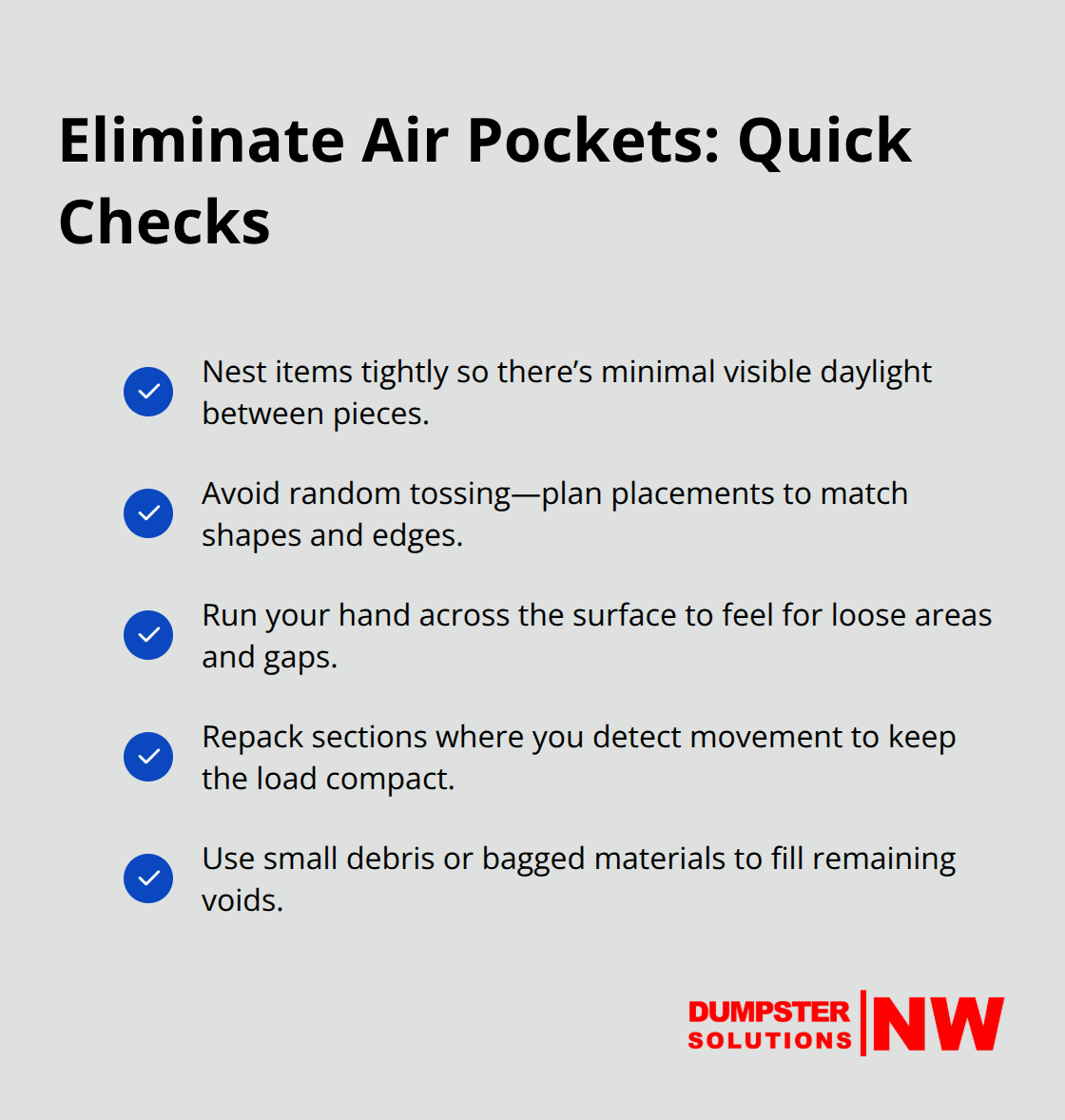 Checklist to reduce 15–25% capacity loss from air pockets - dumpster loading