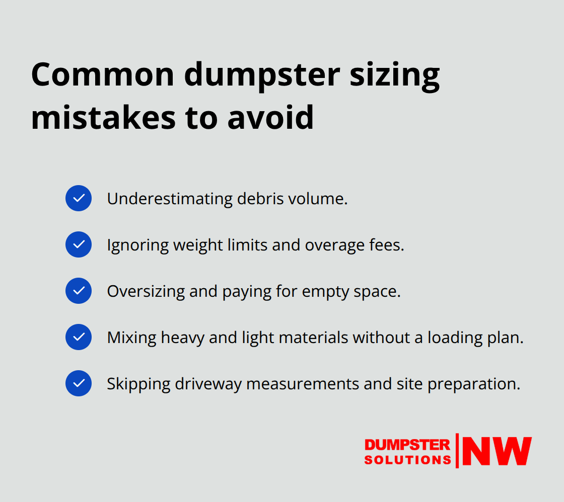 Checklist of common dumpster sizing and planning mistakes to avoid - dumpster rental sizes