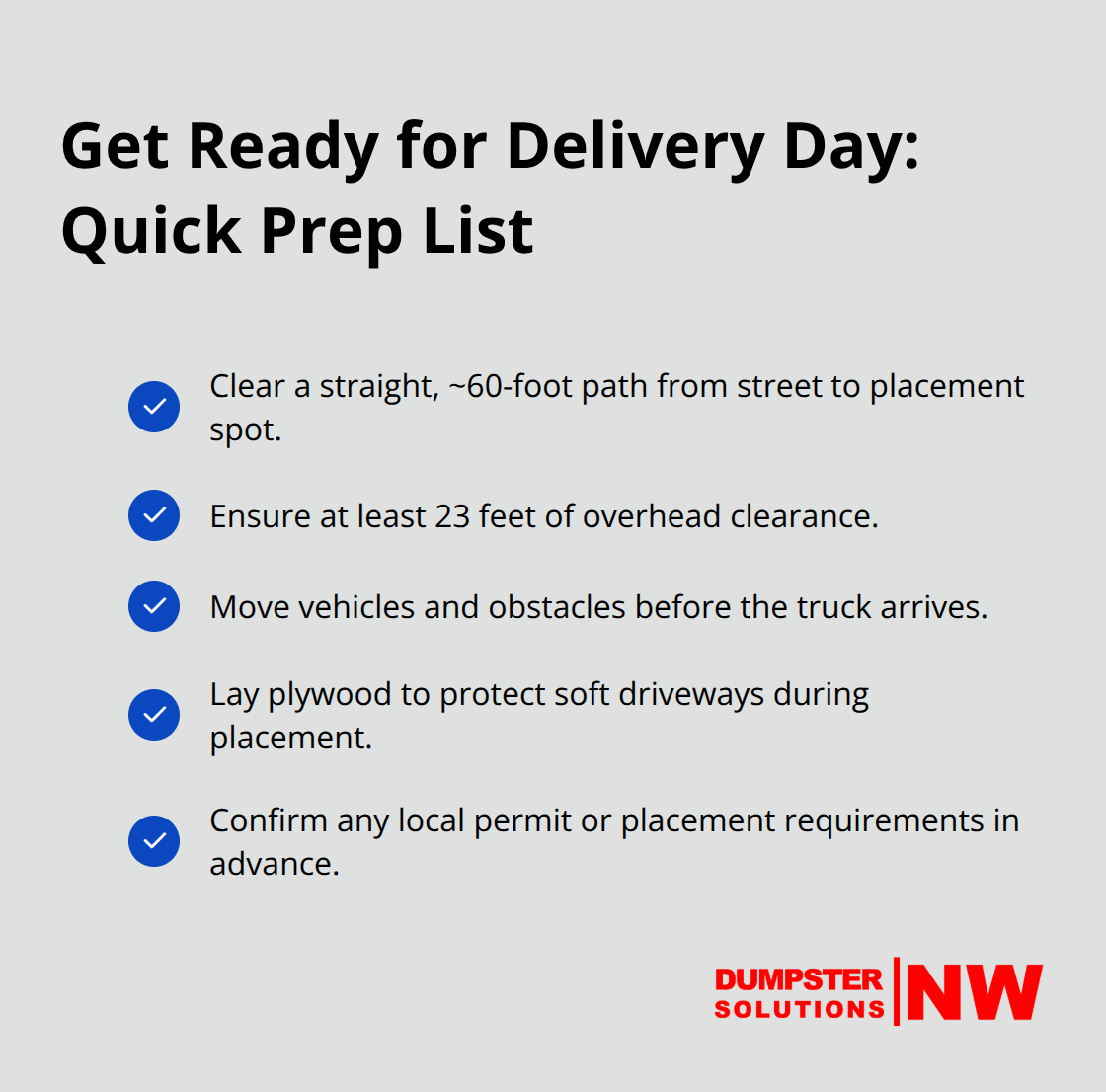 Checklist of steps to prepare your property for dumpster delivery