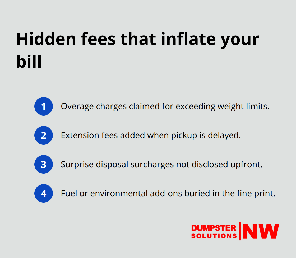 Common surprise charges from unreliable dumpster providers