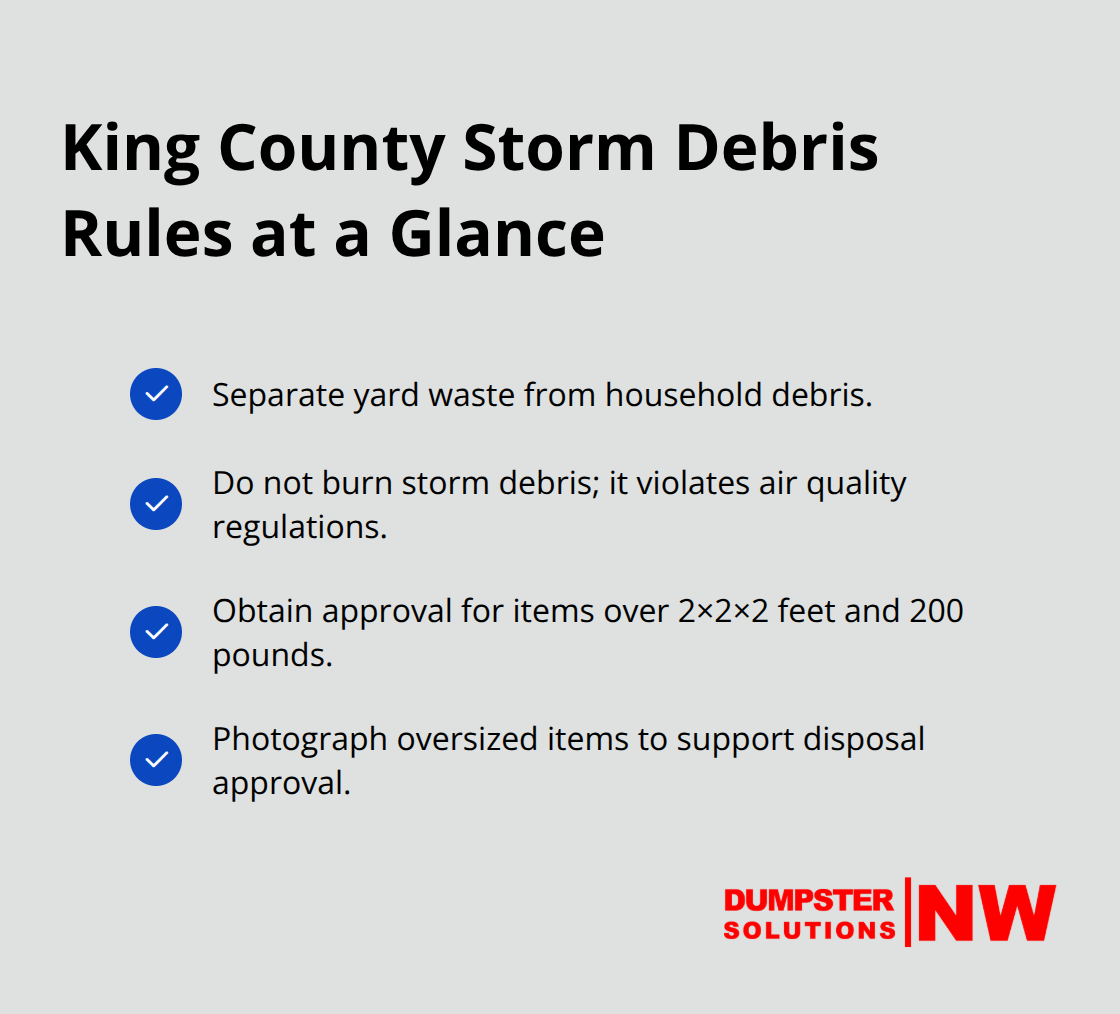Key debris separation and disposal rules for King County, Washington - storm debris